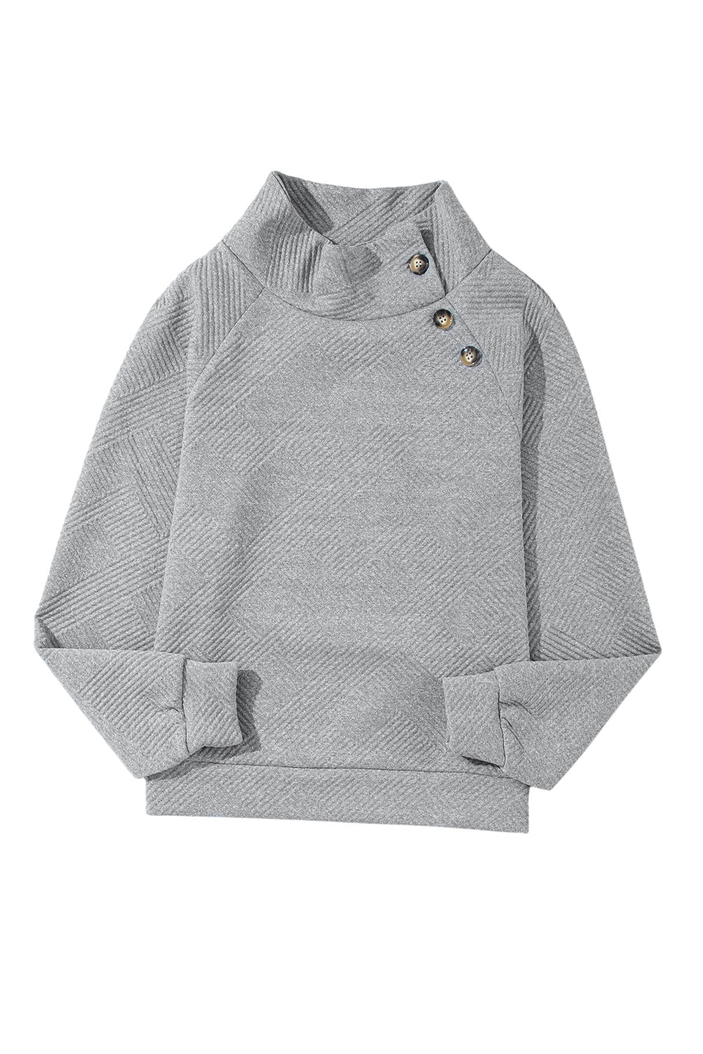 Light Grey Textured Snap Buttons Pullover Plus Size Sweatshirt