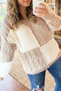 Parchment Colorblock V Neck Long Sleeve Tunic Loose Fit Plus Size Sweater
