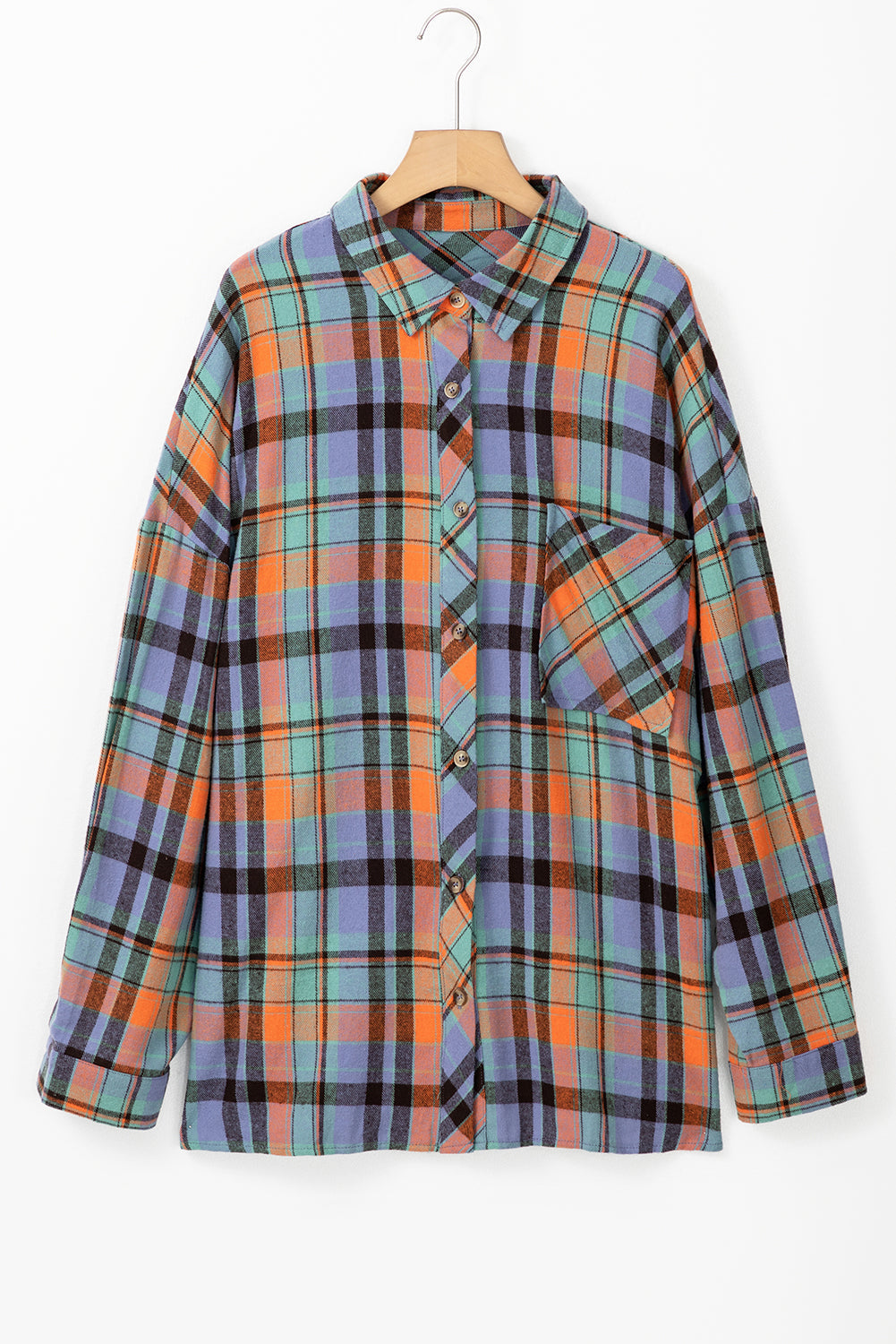 Orange Plus Size Plaid Print Buttoned Shirt