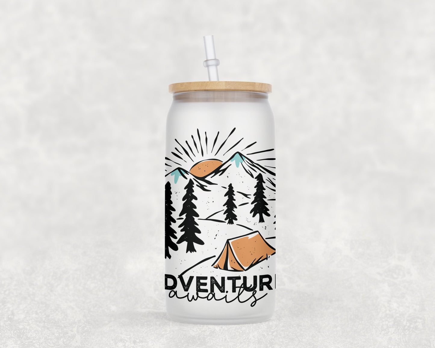 Adventure Awaits 16 oz Glass Can