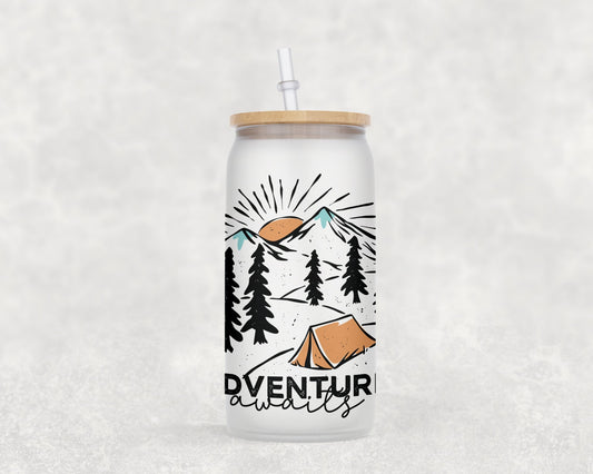 Adventure Awaits 16 oz Glass Can
