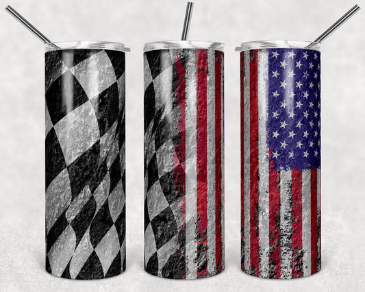 American and Race Flag 20 oz Skinny Tumbler