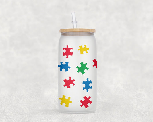Autism Awareness 16 oz Glass Can