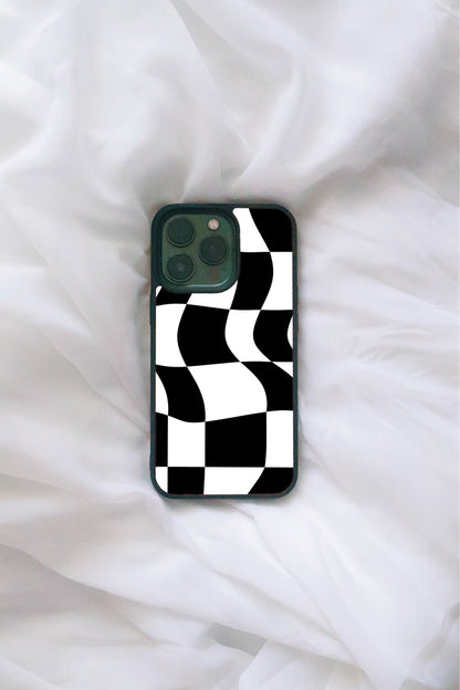 Black Wavy Checkered iPhone Case