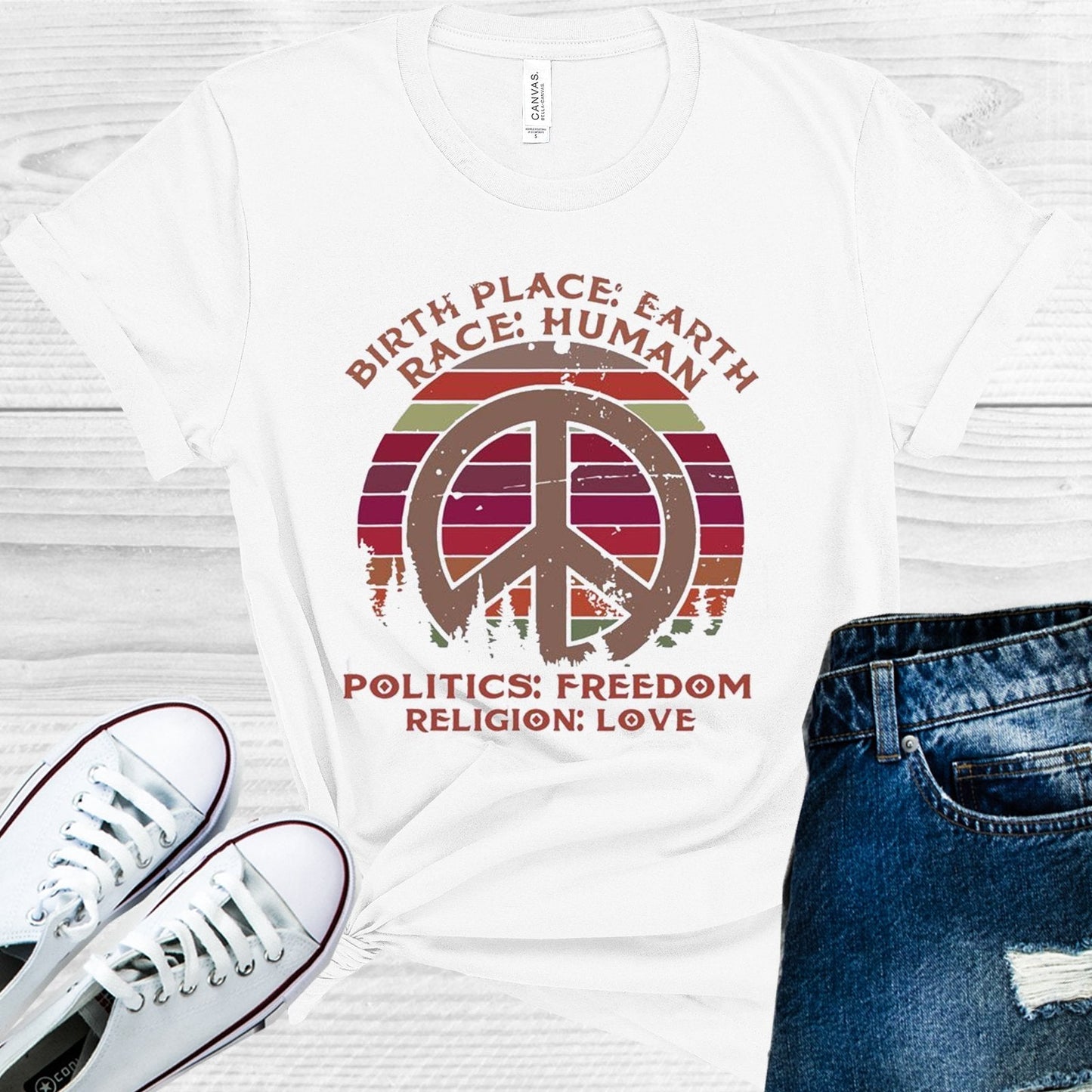 Birth Place Earth Race Human Politics Freedom Religion Love Graphic Tee