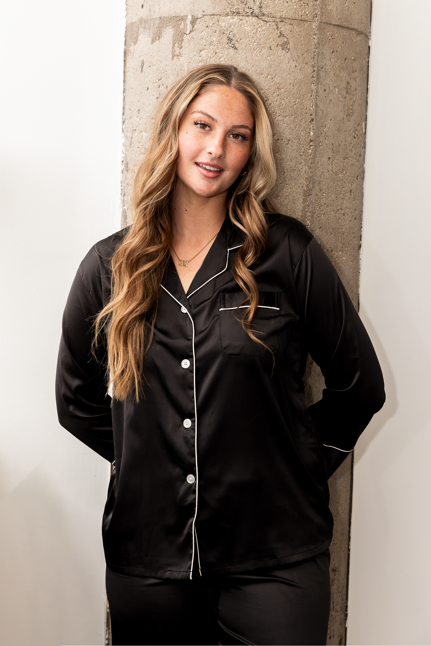 Black Satin Pajama Pants Set