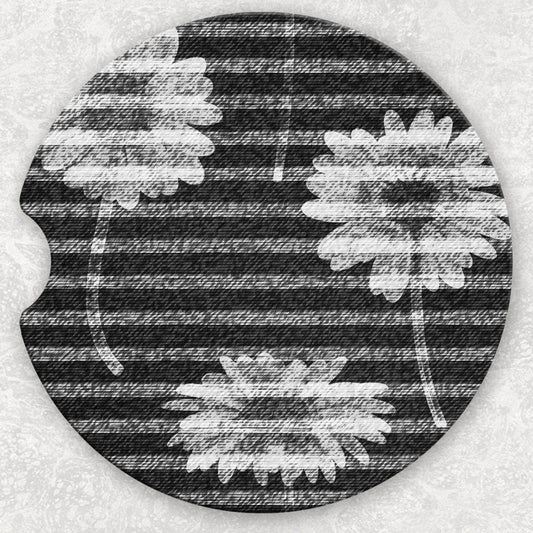 Car Coaster Set - Black and White Daisies