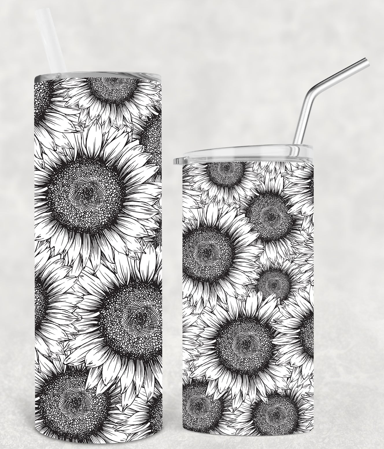 Black and White Sunflowers 20 oz Skinny Tumbler