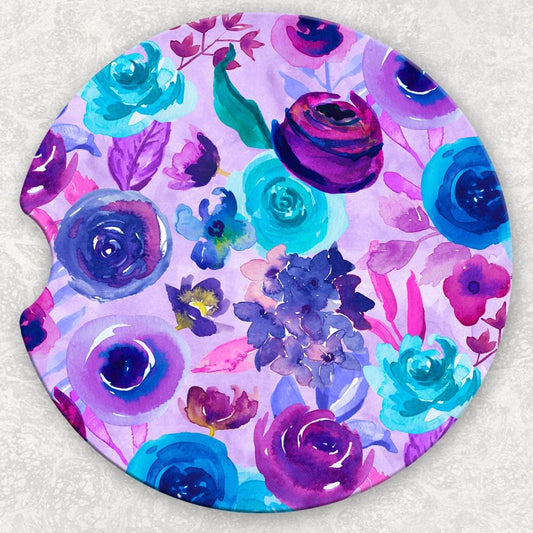 Car Coaster Set - Blue and Purple Floral