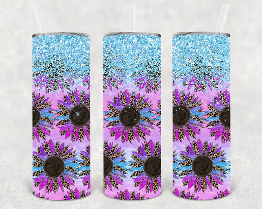 Blue and Purple Leopard Sunflowers 20 oz Skinny Tumbler