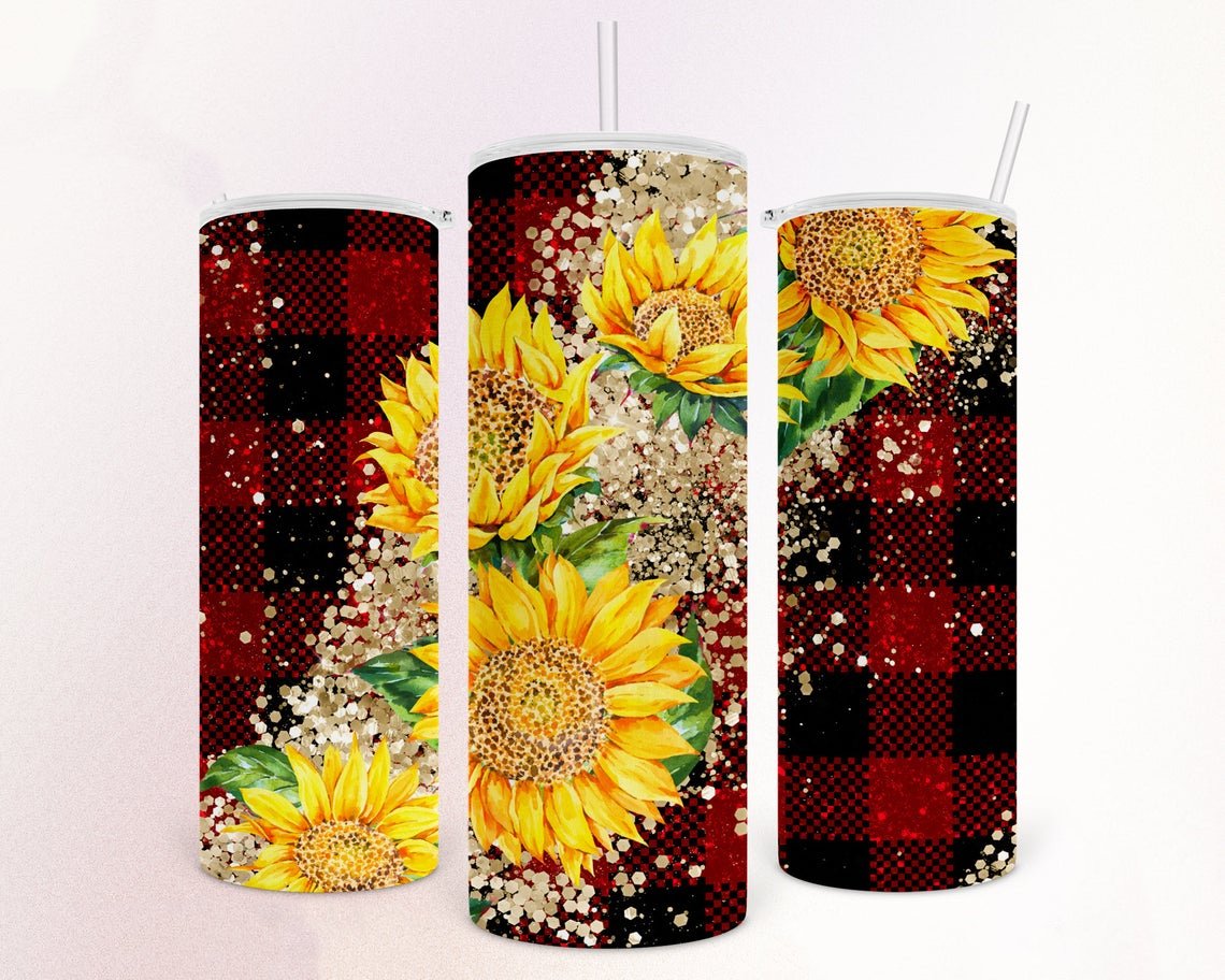 Buffalo Plaid Sunflower 20 oz Skinny Tumbler