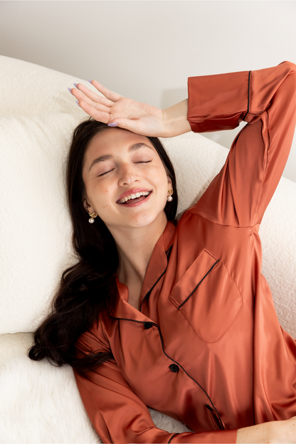 Burnt Orange Satin Pajama Pants Set