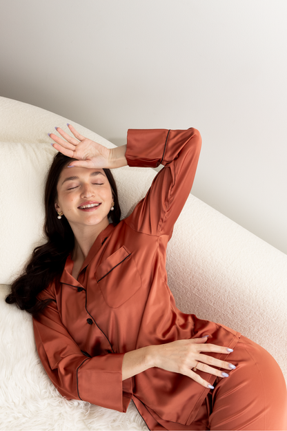 Burnt Orange Satin Pajama Pants Set