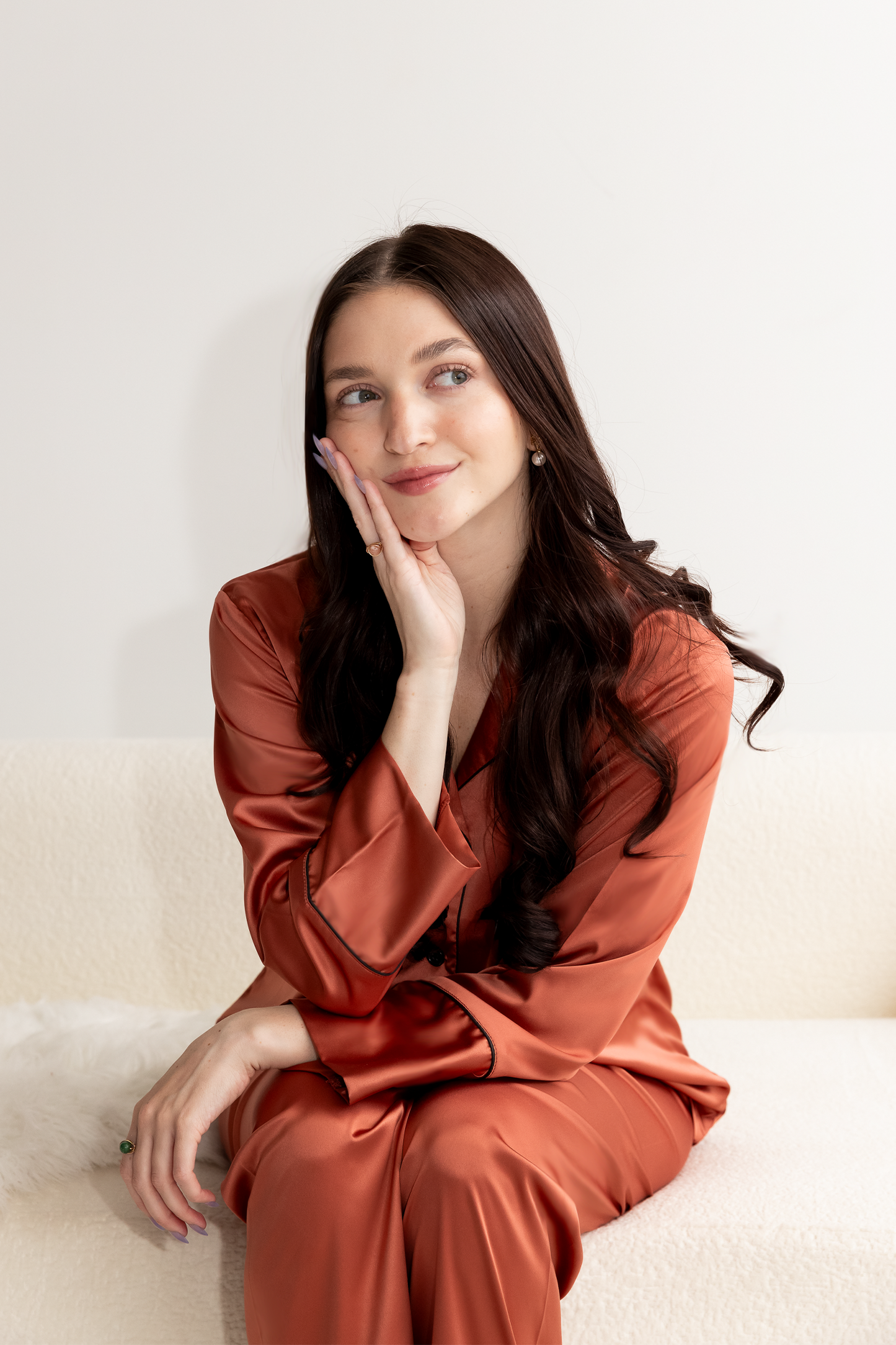 Burnt Orange Satin Pajama Pants Set