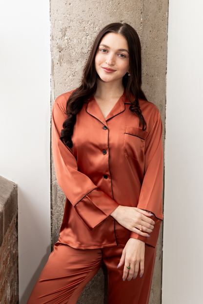 Burnt Orange Satin Pajama Pants Set