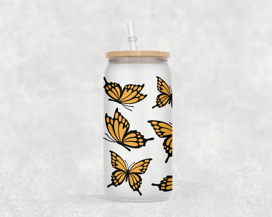 Butterflies 16 oz Glass Can