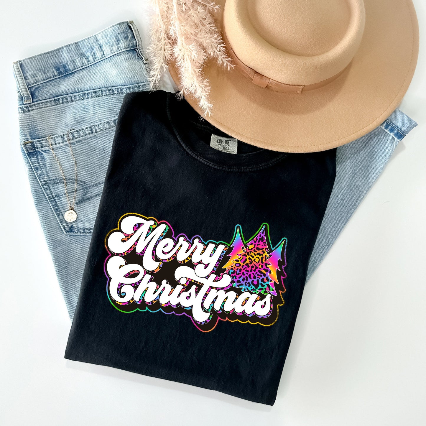 Merry Christmas Neon Trees - Comfort Colors Graphic Tee