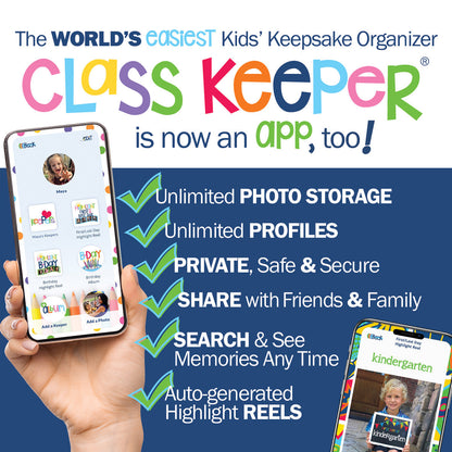Mom Must-Have School Keepsake Kit | Class Keeper®, Photo Prop Deck & School Stickers | BONUS! App Membership + BONUS! Earn & Learn® Chore Chart Pad | (2) Styles