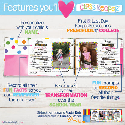 Mom Must-Have School Keepsake Kit | Class Keeper®, Photo Prop Deck & School Stickers | BONUS! App Membership + BONUS! Earn & Learn® Chore Chart Pad | (4) Styles