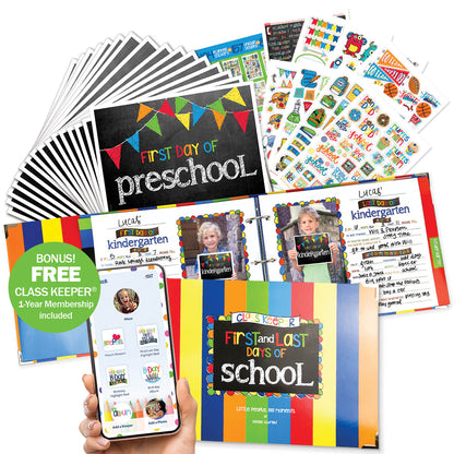 Mom Must-Have School Keepsake Kit | Class Keeper, Photo Prop Deck & School Stickers + BONUS App Membership