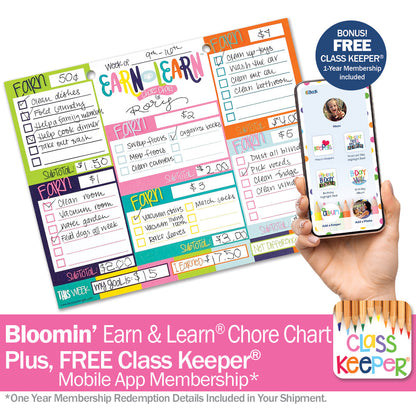 Earn & Learn® Kids Money Management Chore Chart Pad + BONUS App Membership | Dry Erase Savings Tracker for School Age Kids