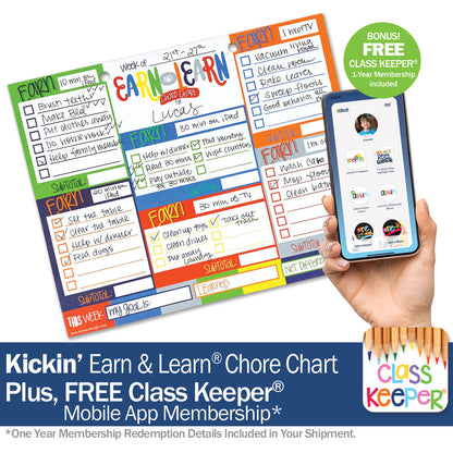 Earn & Learn® Kids Money Management Chore Chart Pad + BONUS App Membership | Dry Erase Savings Tracker for School Age Kids