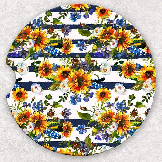 Car Coaster Set - Blue and Gold Floral