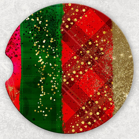 Car Coaster Set - Christmas Plaid