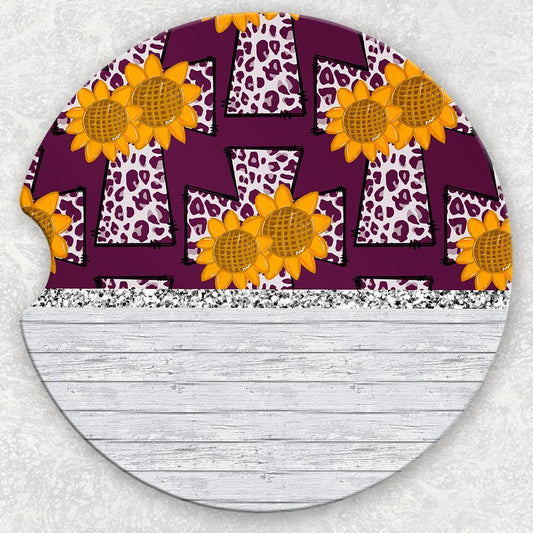 Car Coaster Set - Cross and Sunflowers