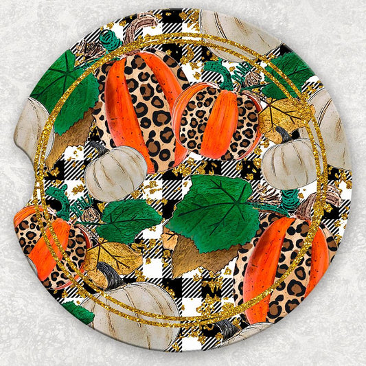 Car Coaster Set - Plaid and Pumpkins