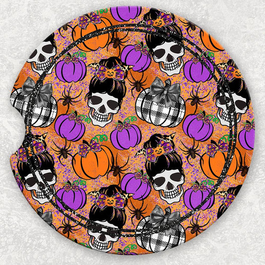 Car Coaster Set - Pumpkins and Skulls