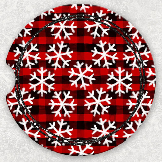 Car Coaster Set - Snowflakes and Plaid