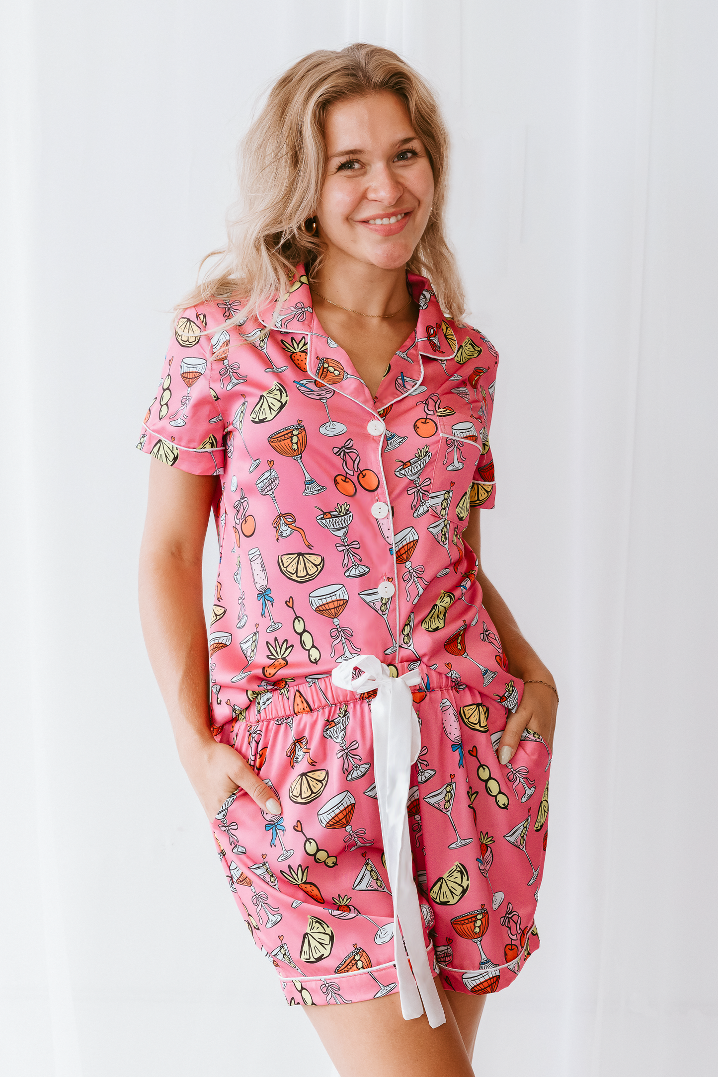 Cheers to Bedtime Satin Pajamas Shorts Set