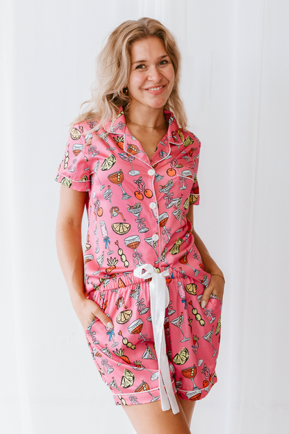 Cheers to Bedtime Satin Pajamas Shorts Set