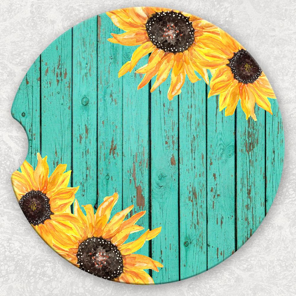 Car Coaster Set - Wood and Sunflowers