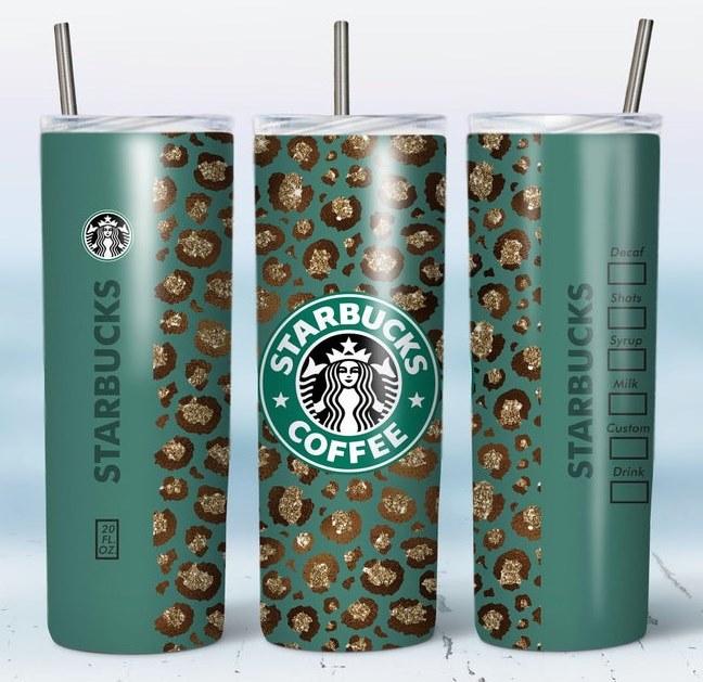 SB Green Leopard 20 oz Skinny Tumbler