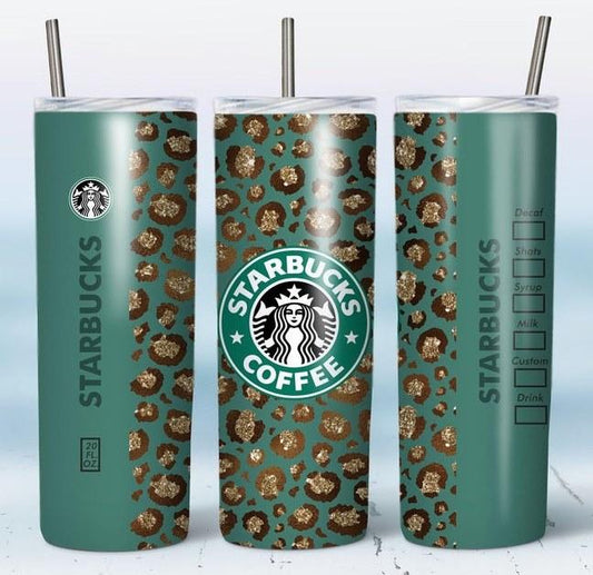 SB Green Leopard 20 oz Skinny Tumbler