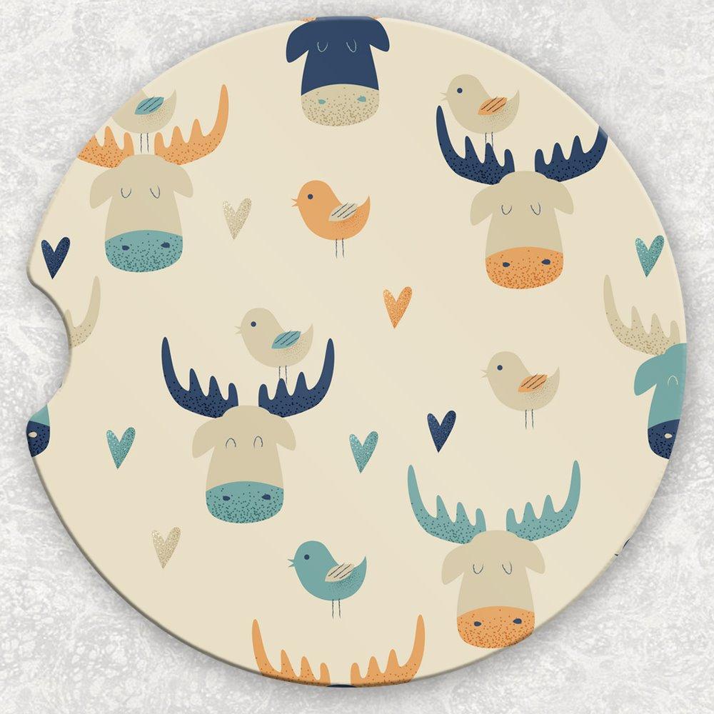 Car Coaster Set - Cute Moose and Birds