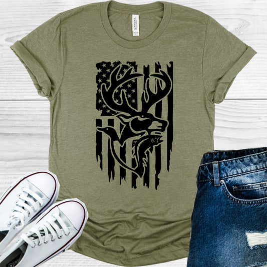 Deer Duck Fish Flag Graphic Tee