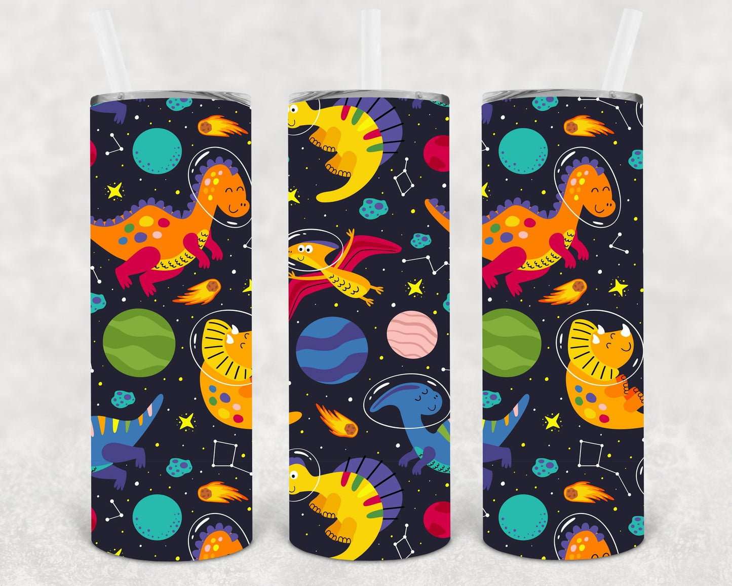 Dinosaurs in Space 20 oz Skinny Tumbler