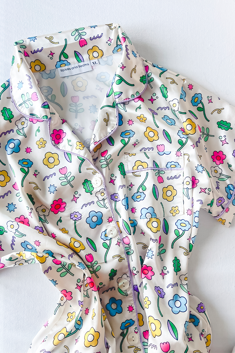 Ditzy Daisy Satin Pajamas Shorts Set