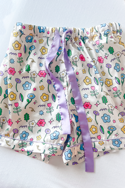 Ditzy Daisy Satin Pajamas Shorts Set
