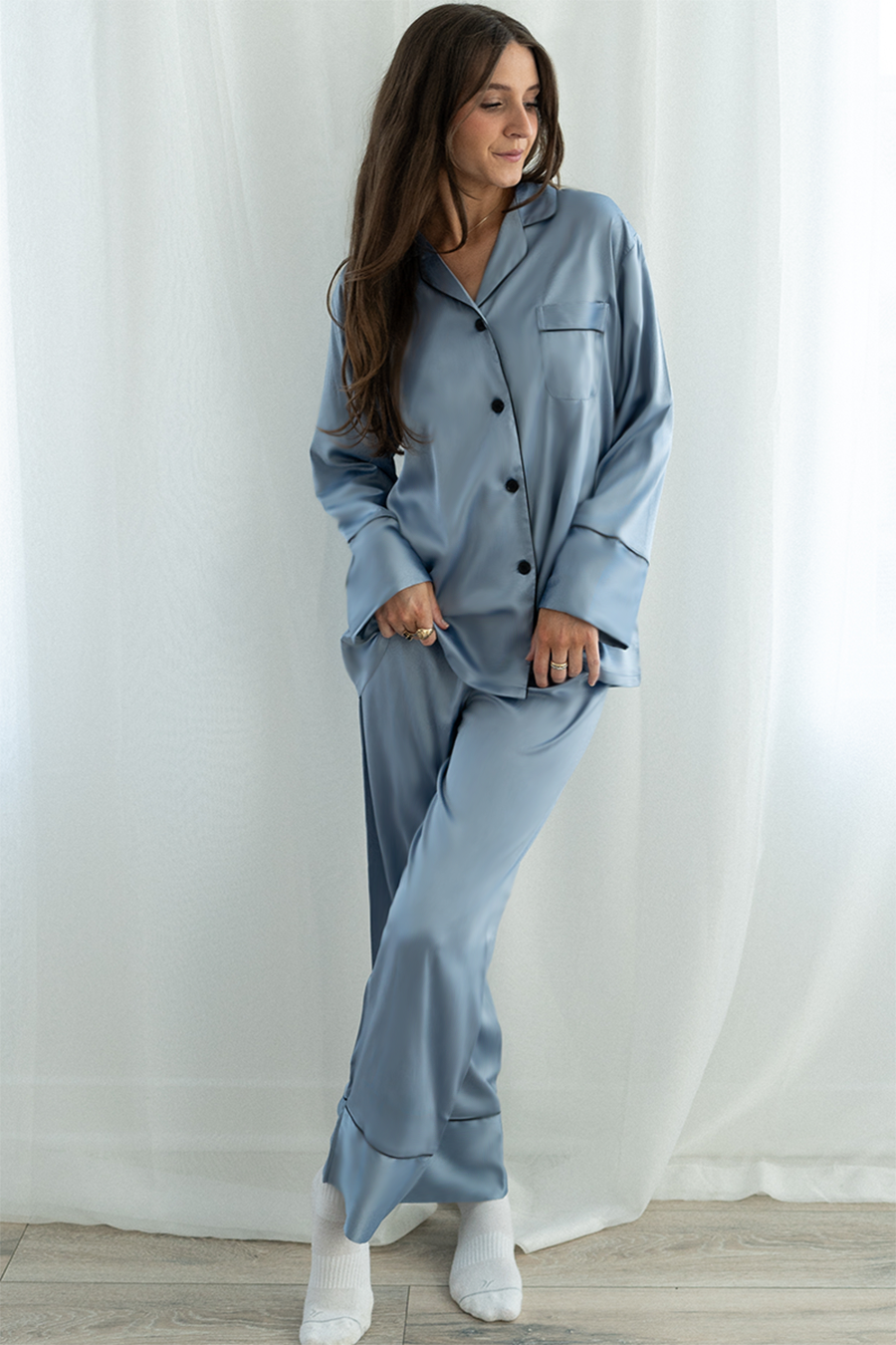 Baby Blue Satin Pajama Pants Set