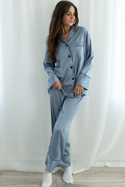 Baby Blue Satin Pajama Pants Set