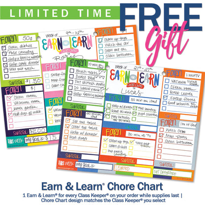 Mom Must-Have School Keepsake Kit | Class Keeper®, Photo Prop Deck & School Stickers | BONUS! App Membership + BONUS! Earn & Learn® Chore Chart Pad | (2) Styles