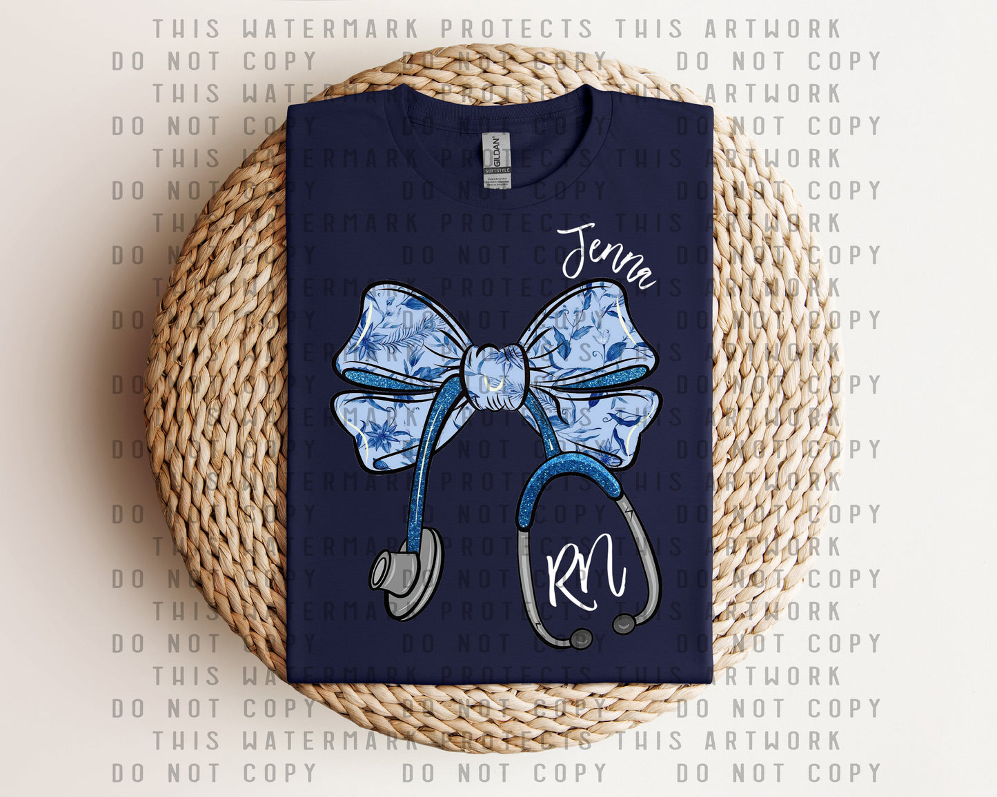 Blue Stethoscope Bow Graphic Tee