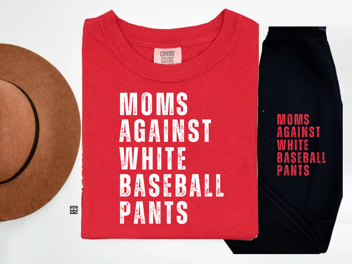 Moms Against White Baseball Pants Graphic Tee
