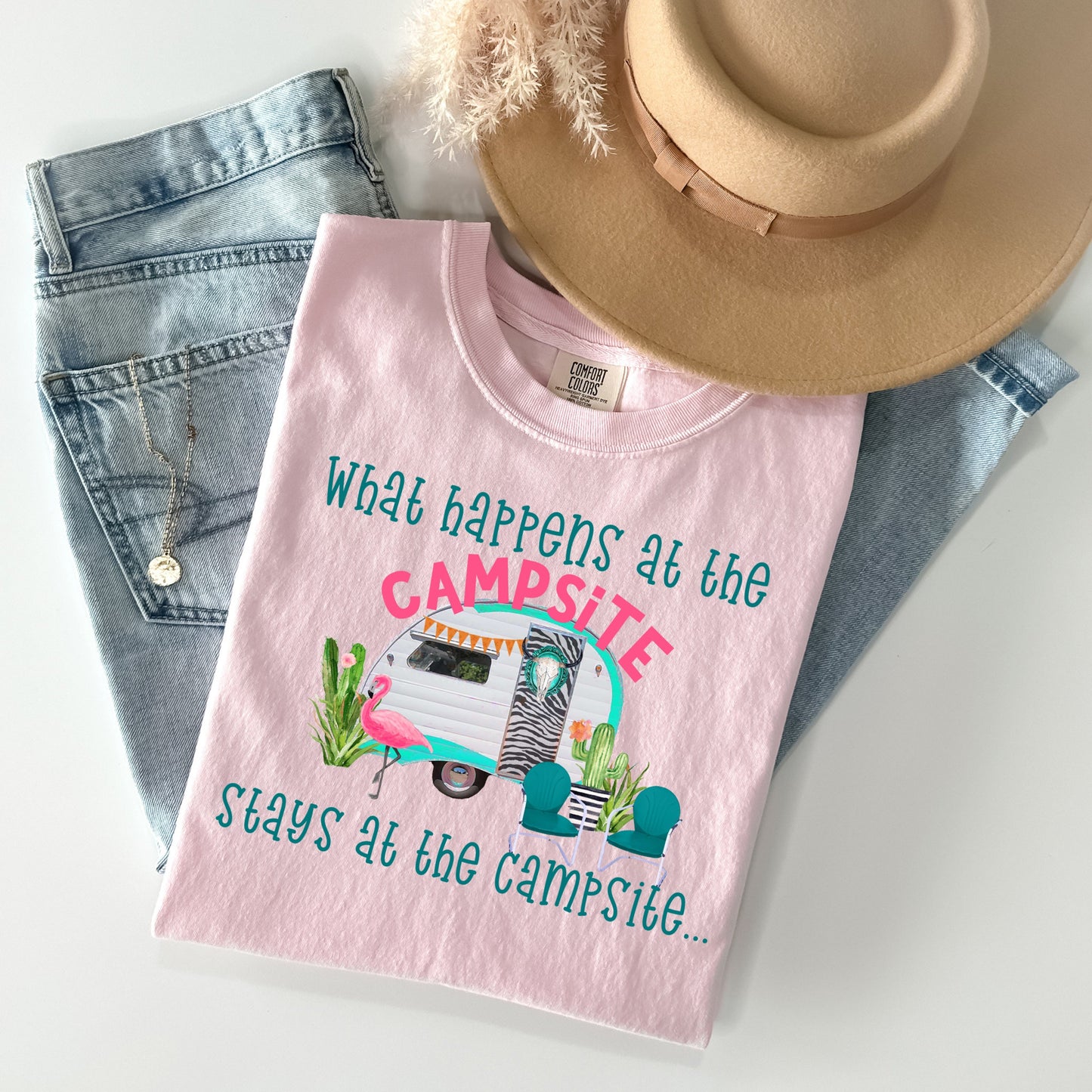 What Happens at the Campsite - Comfort Colors Graphic Tee