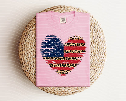 Leopard Flag Heart Graphic Tee