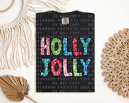 Holly Jolly Faux Glitter Graphic Tee